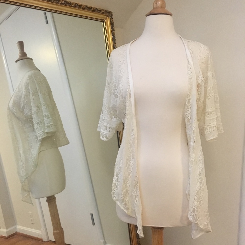 Jessica Simpson 3/4 White Lace Button Jacket